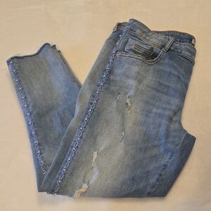 Zara Light Blue Skinny Jeans with Side Pearl Lace Detail Size 12